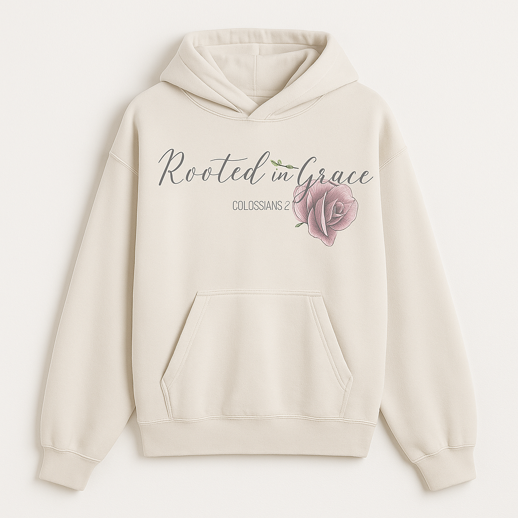 Rooted in Grace Distressed Hoodie – “Let Your Roots Grow Down Into Him