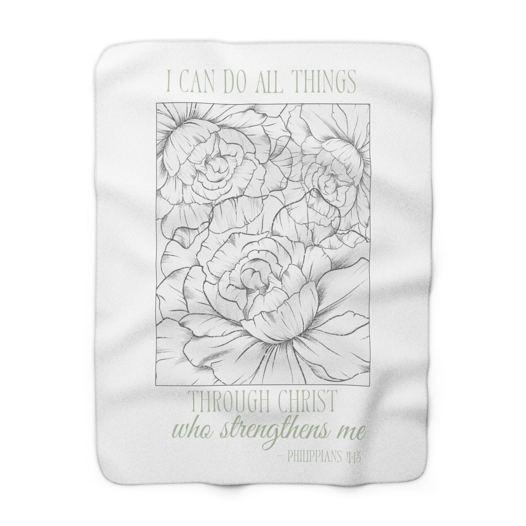 Inspirational Scripture Sherpa Blanket – "I Can Do All Things Through Christ" Floral Throw