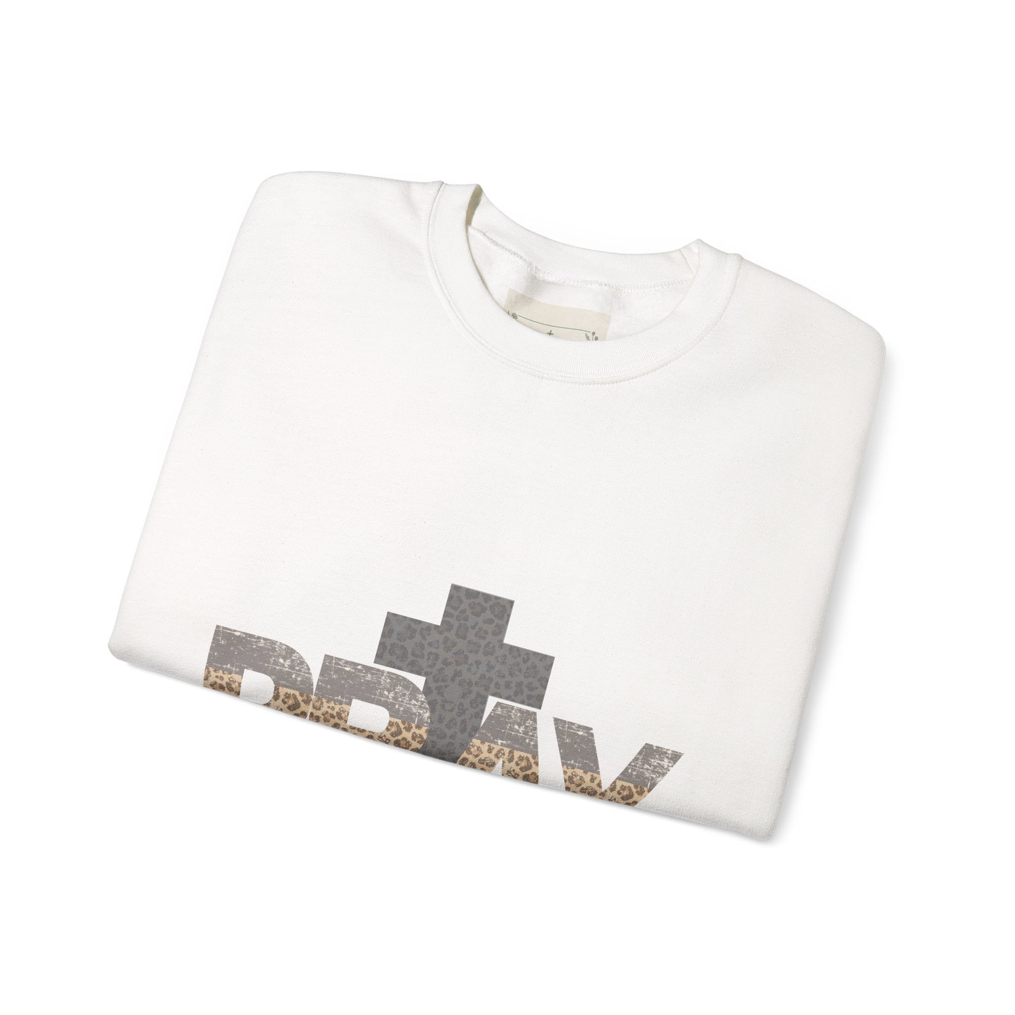 PRAY Leopard Cross Sweatshirt — Faith in Every Season