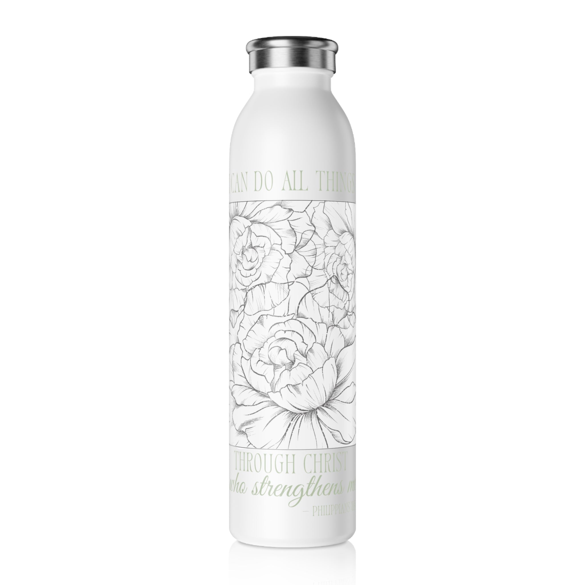 Philippians 4:13 Floral Stainless Steel Water Bottle — Rooted in Grace Collection