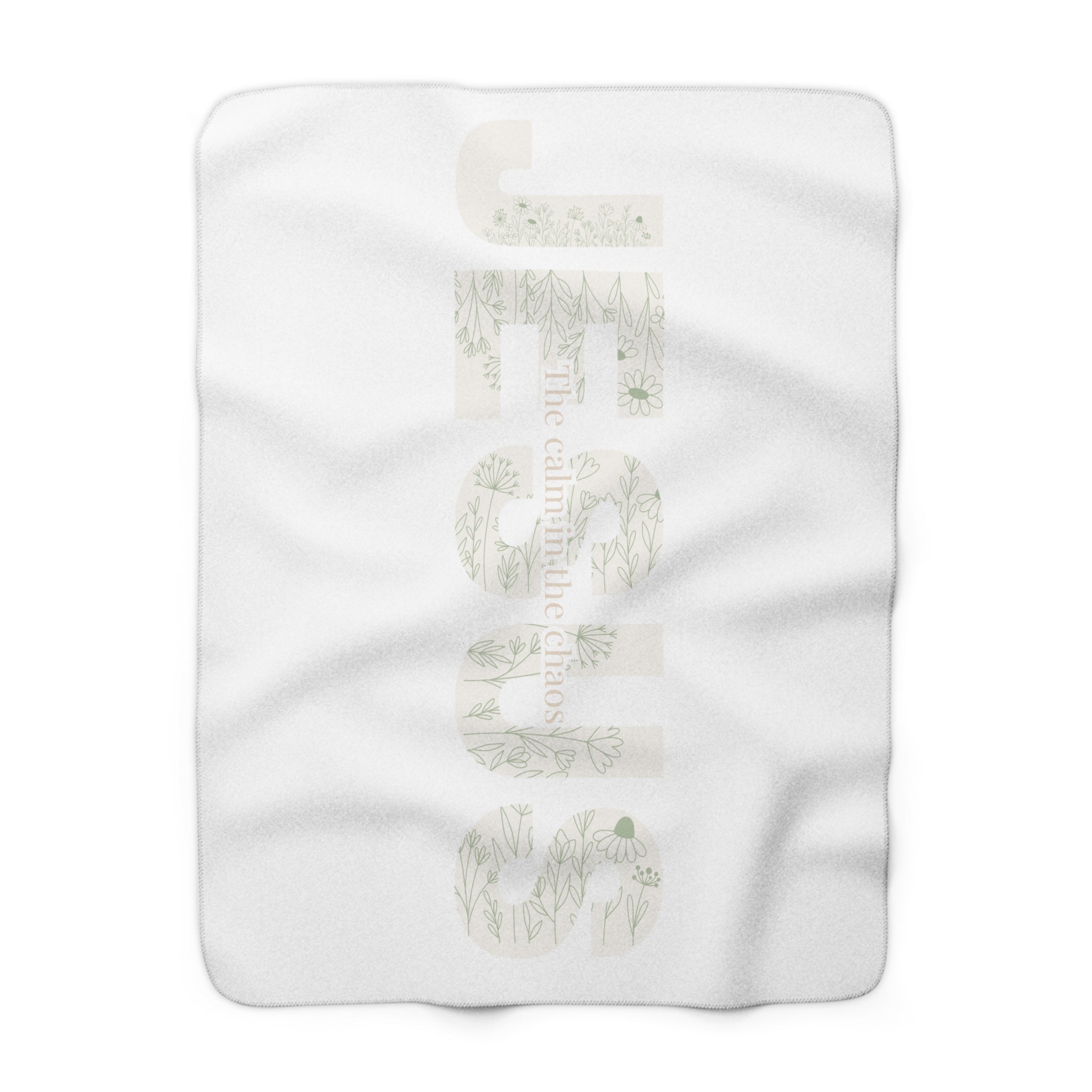 Sherpa Fleece Blanket — Cozy Neutral Floral 'Jesus' Typography Throw for Home & Gifts