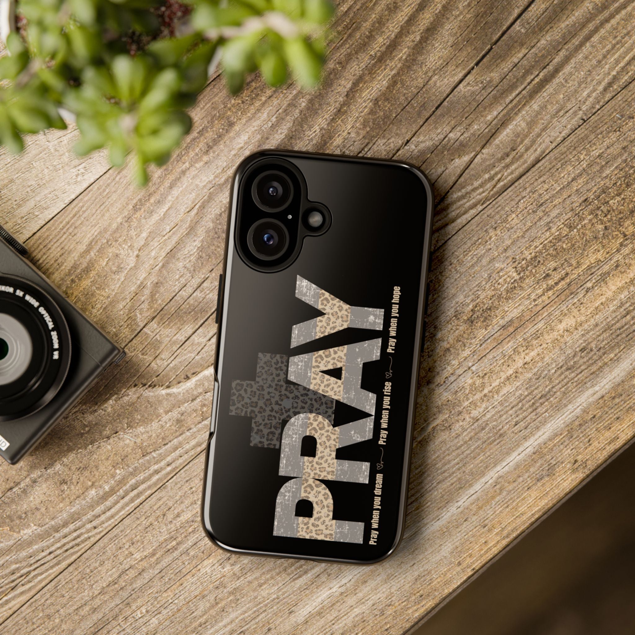 PRAY Leopard Cross Phone Case — Faith in Every Moment