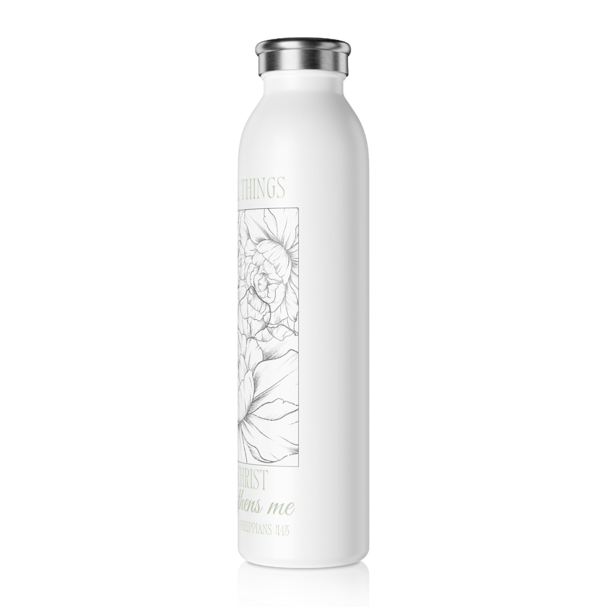 Philippians 4:13 Floral Stainless Steel Water Bottle — Rooted in Grace Collection