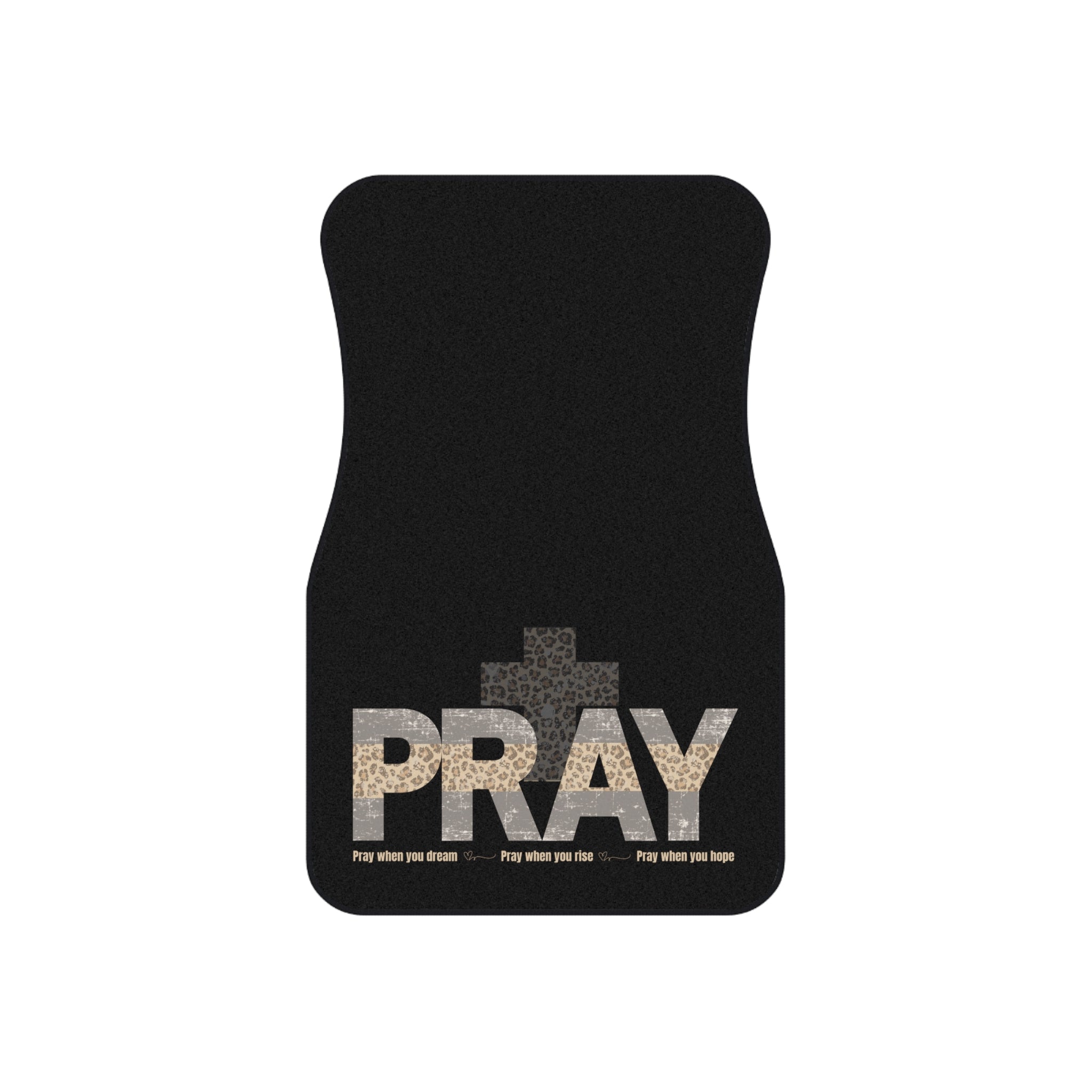 Leopard Cross “PRAY” Car Floor Mat Set — Rooted in Grace Collection