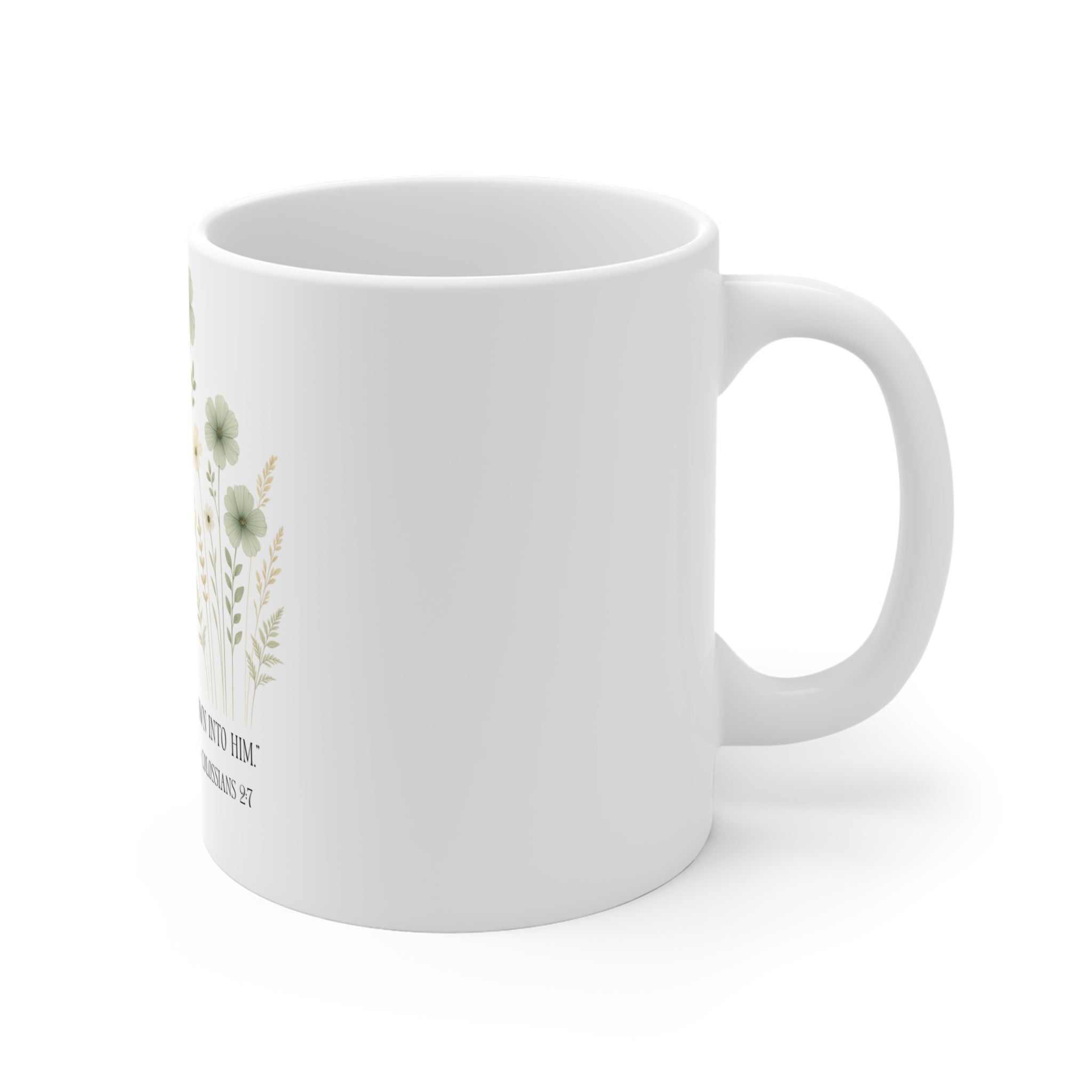 Floral Scripture Mug — 'Let Your Roots Grow' 11oz