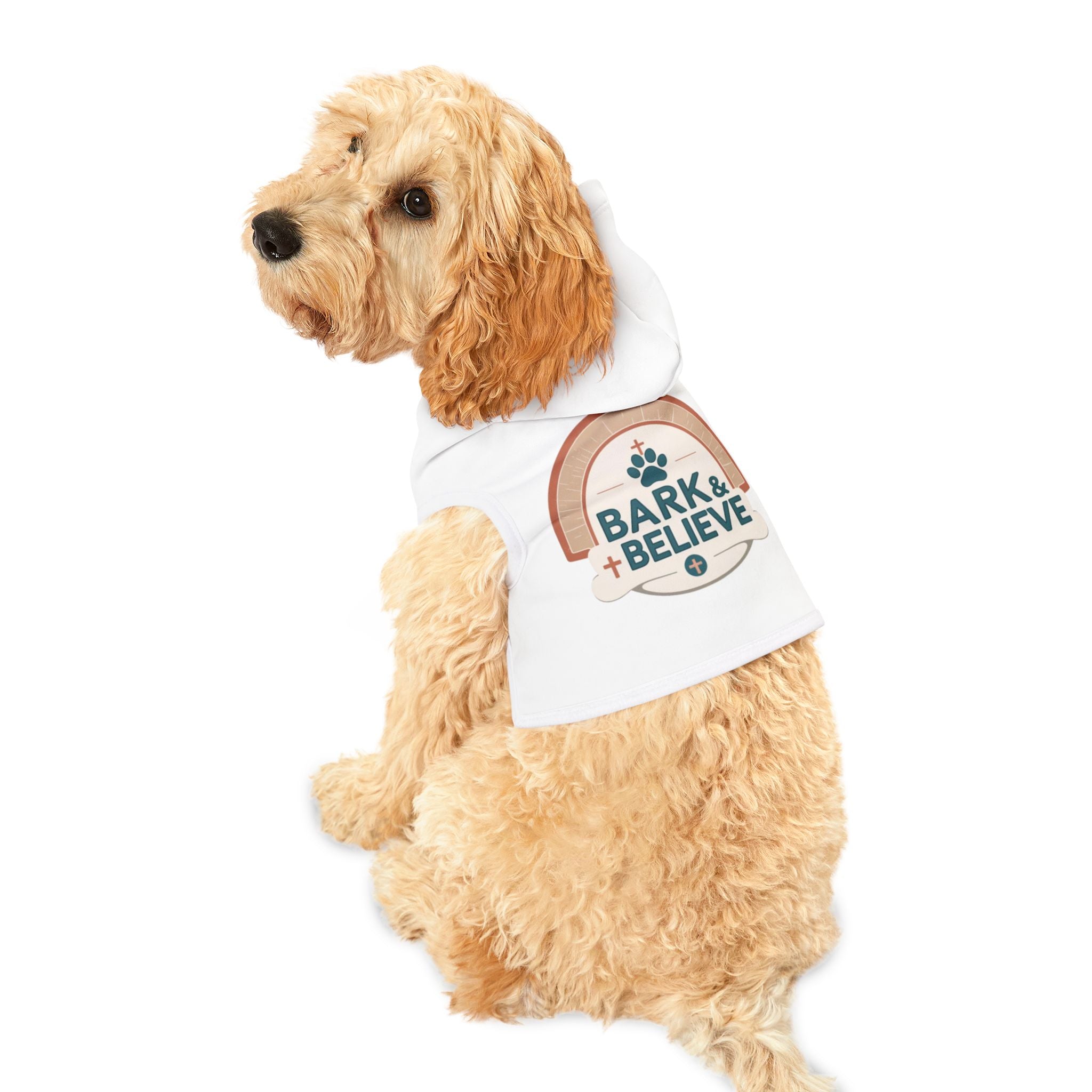 Pet Hoodie — "Bark & Believe" Dog Hoodie, Inspirational Pet Sweatshirt for Small Dogs