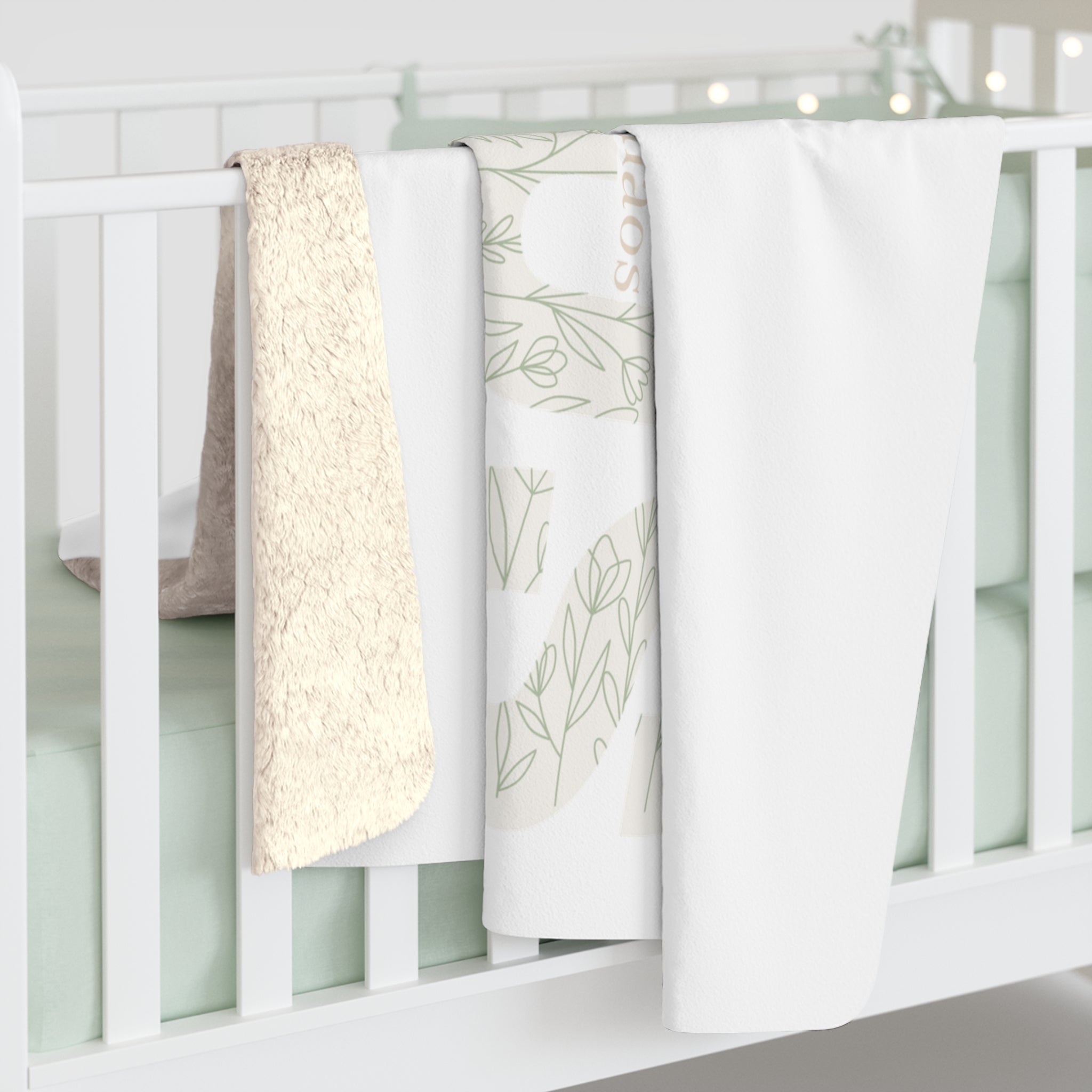 Sherpa Fleece Blanket — Cozy Neutral Floral 'Jesus' Typography Throw for Home & Gifts