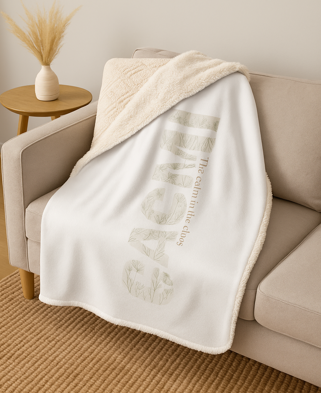 Sherpa Fleece Blanket — Cozy Neutral Floral 'Jesus' Typography Throw for Home & Gifts