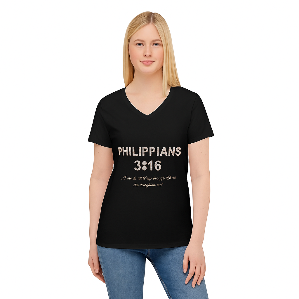 Philippians 3:15 V-Neck Tee – “Grace in Motion, Simplicity in Style”