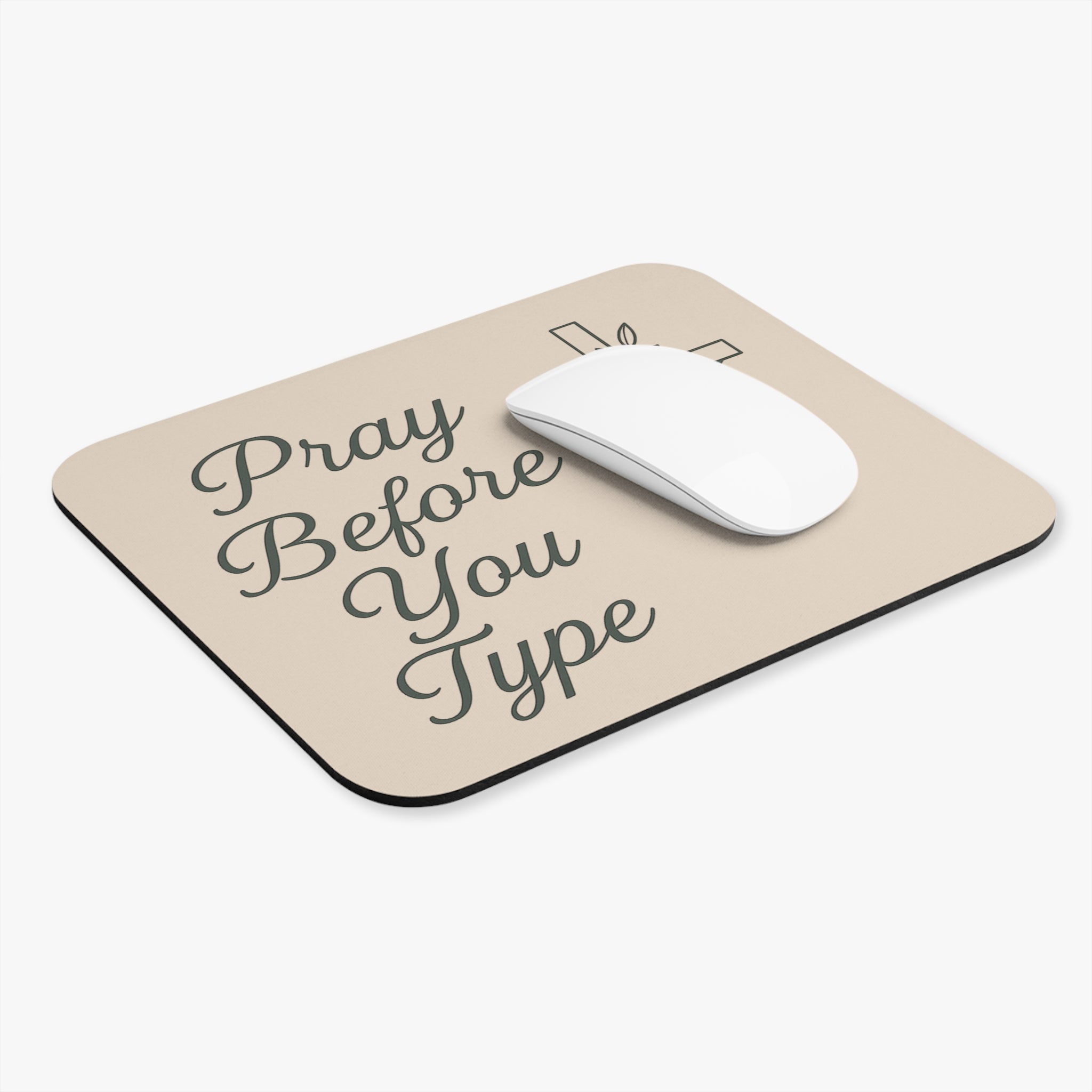 Pray Before You Type Mouse Pad — Christian Desk Mat with Floral Cross