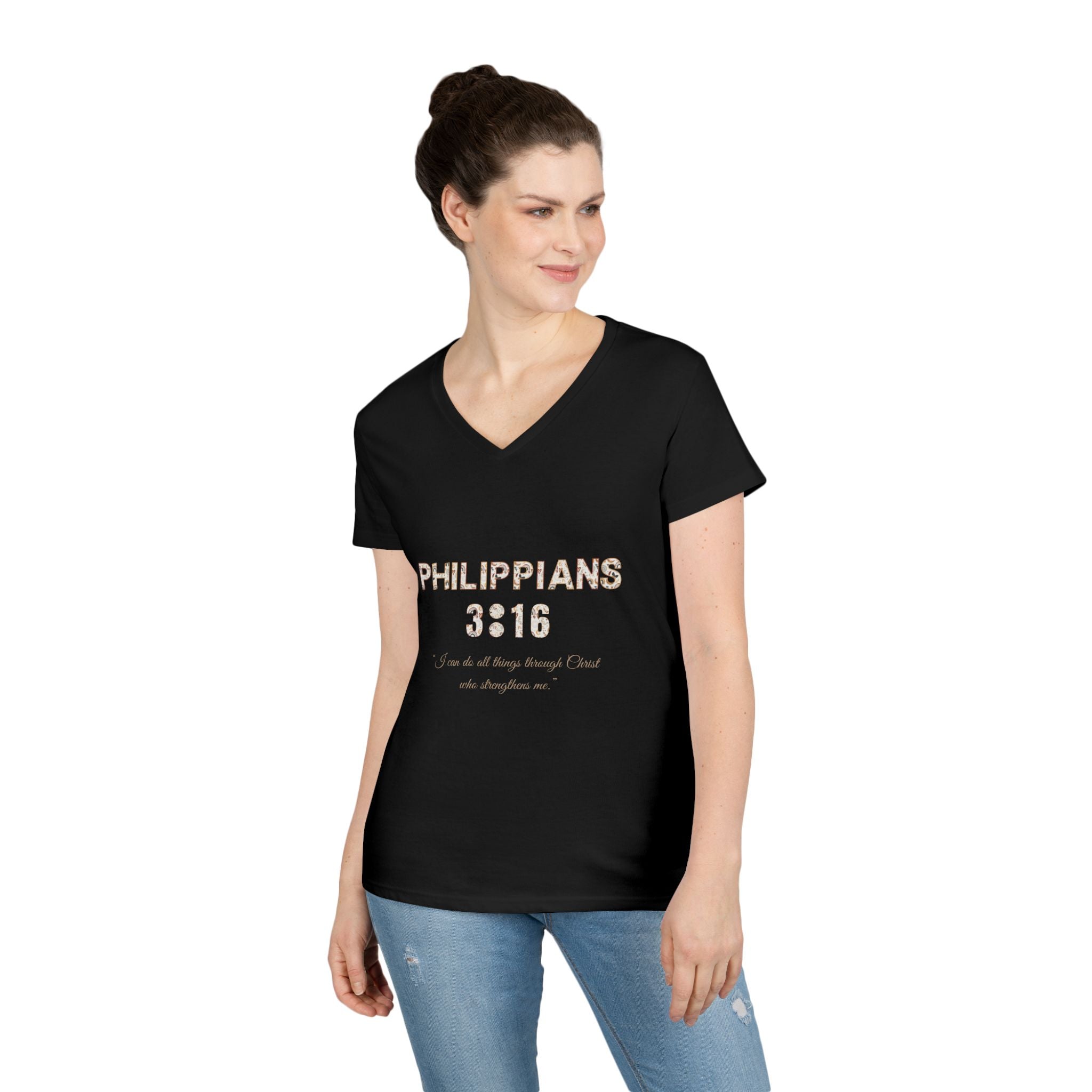 Philippians 3:15 V-Neck Tee – “Grace in Motion, Simplicity in Style”