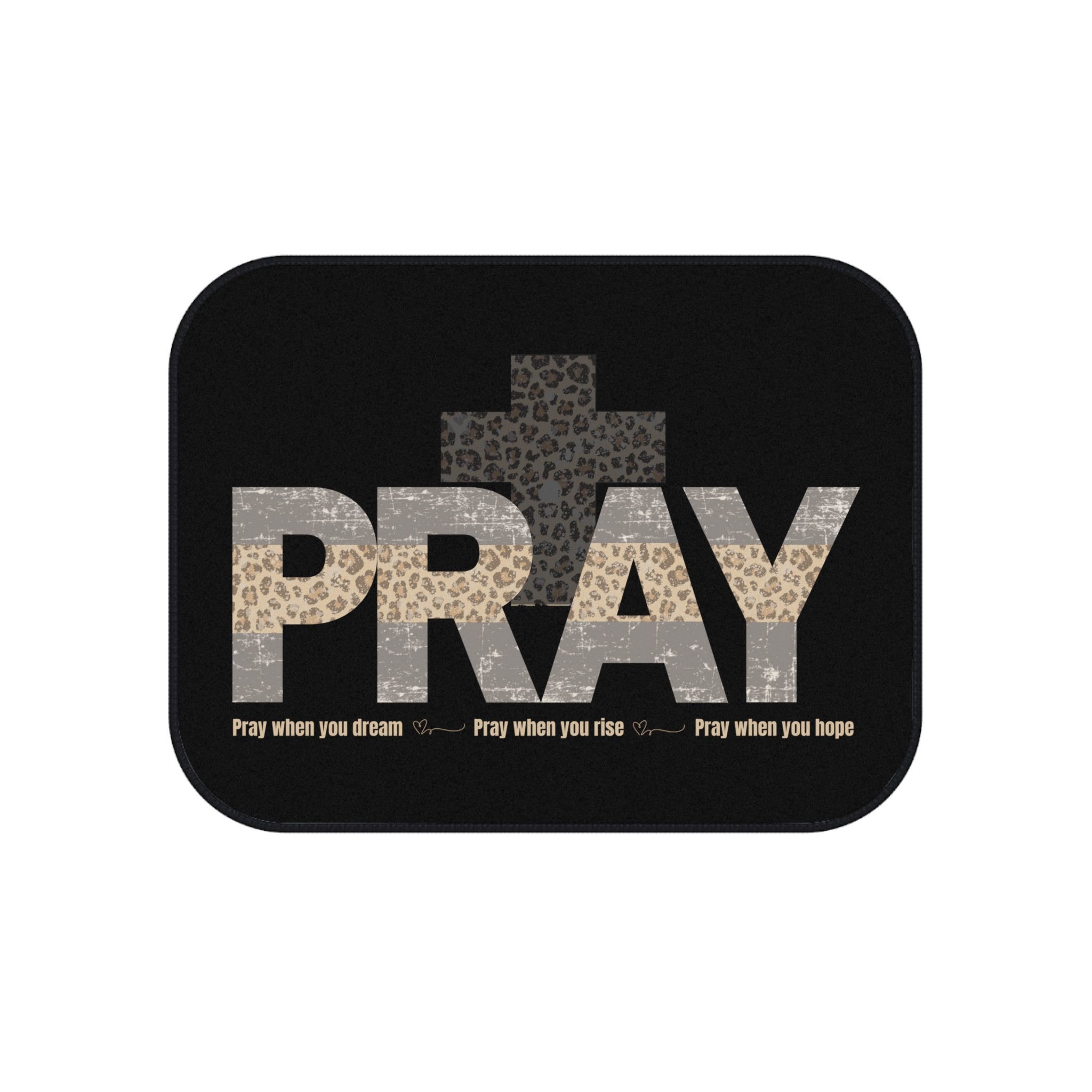 Leopard Cross “PRAY” Car Floor Mat Set — Rooted in Grace Collection