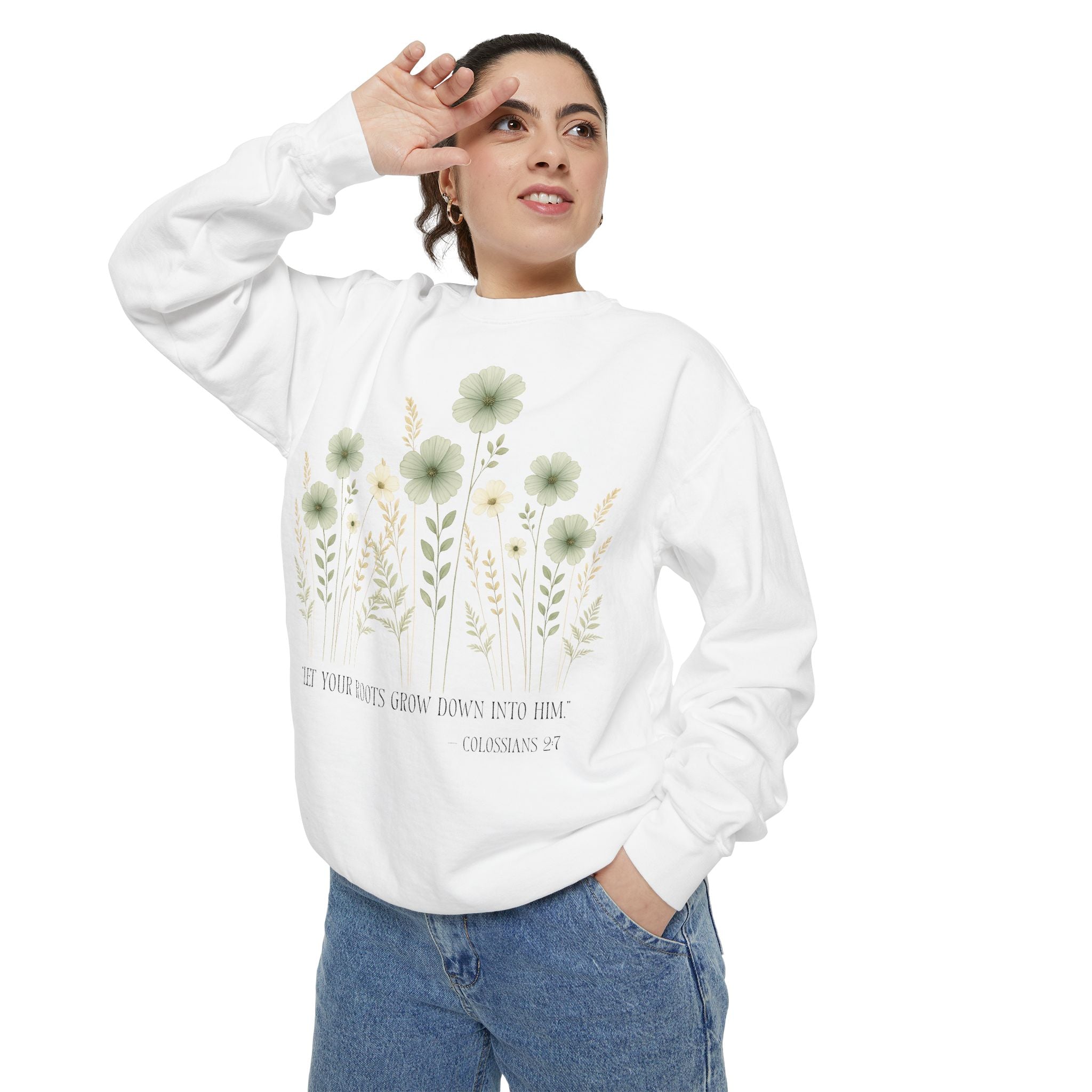 Floral Field Sweatshirt — “Let Your Roots Grow” Cozy Garden Pullover
