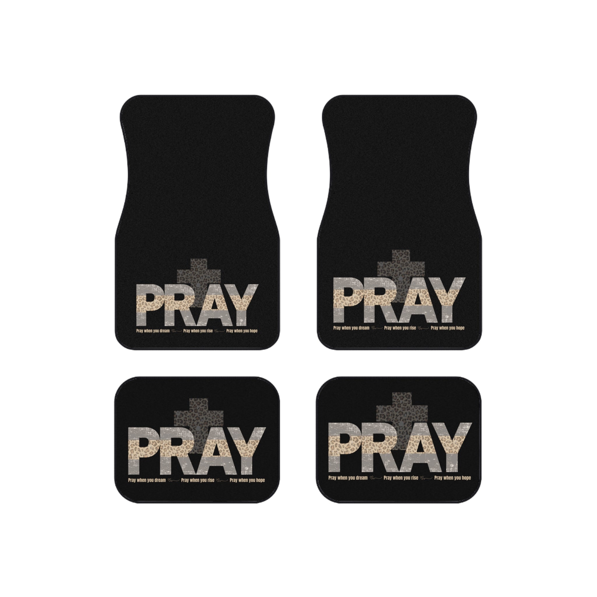 Leopard Cross “PRAY” Car Floor Mat Set — Rooted in Grace Collection