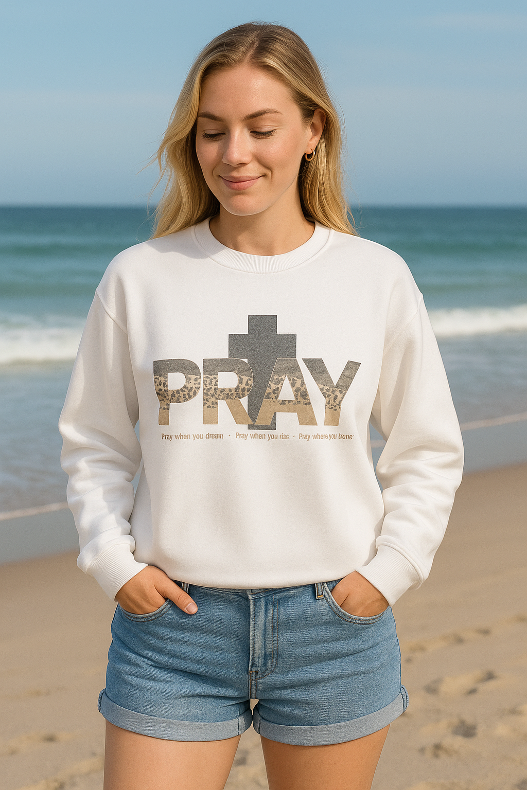PRAY Leopard Cross Sweatshirt — Faith in Every Season