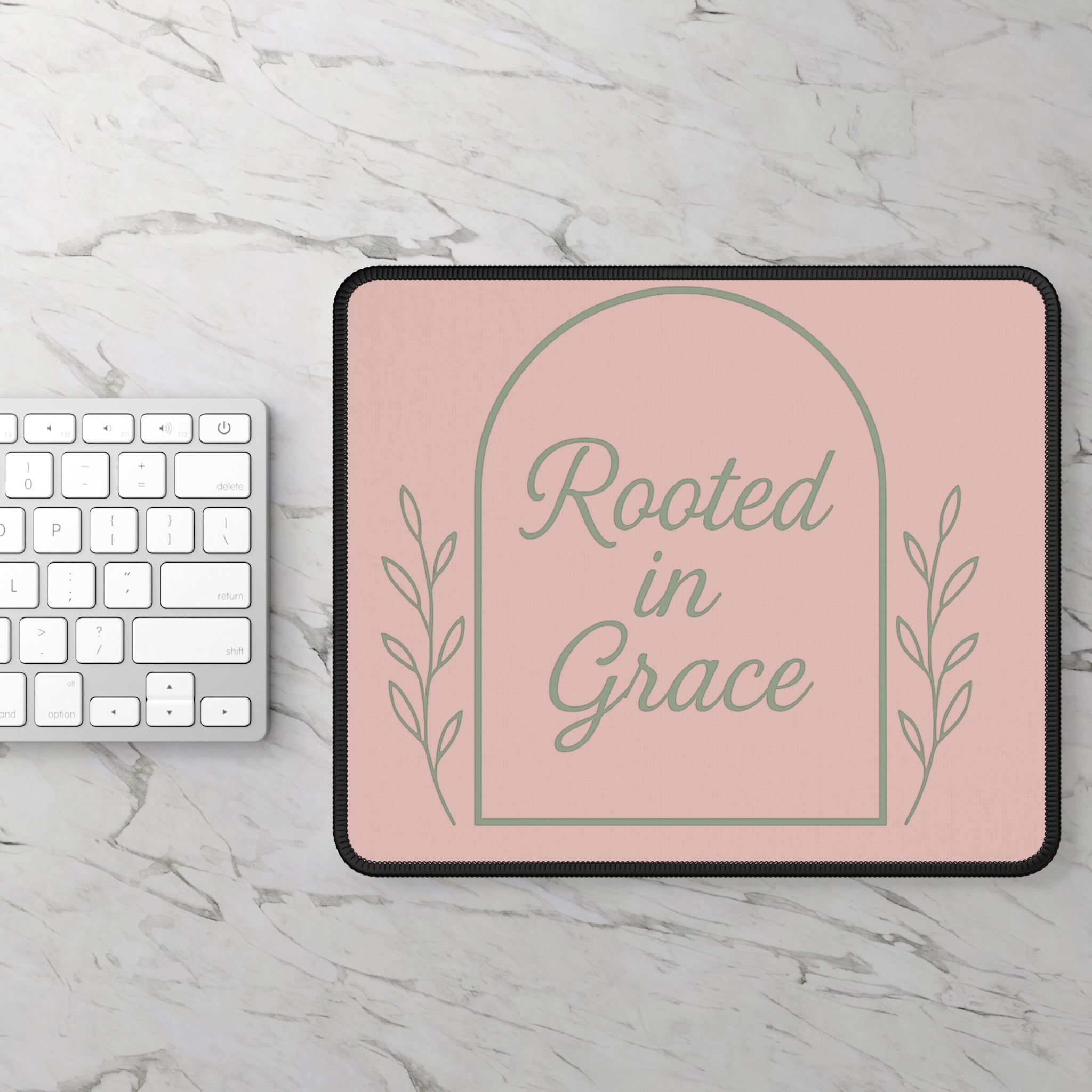 Rooted in Grace Pink Mouse Pad — Inspirational Desk / Gaming Mat