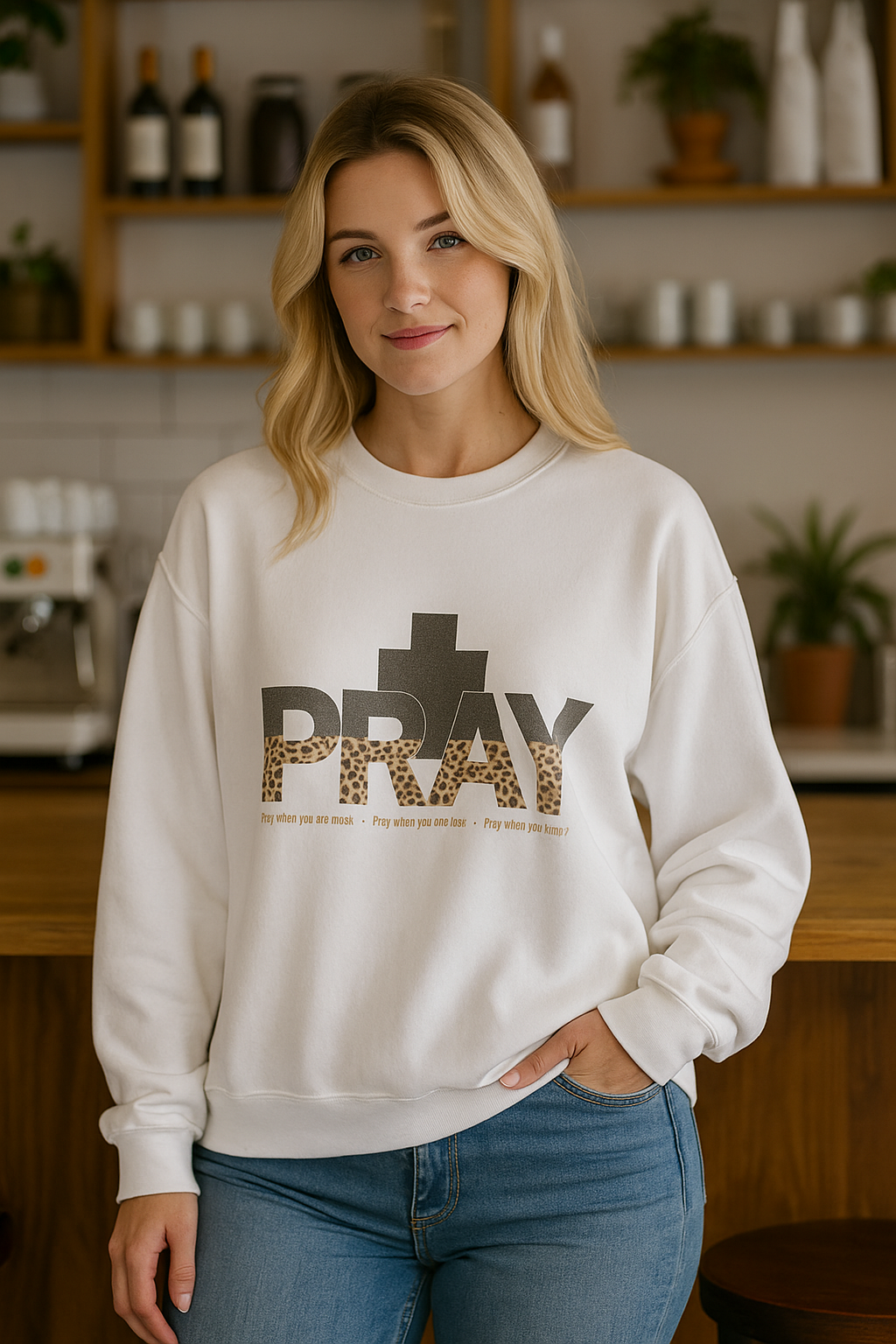 PRAY Leopard Cross Sweatshirt — Faith in Every Season