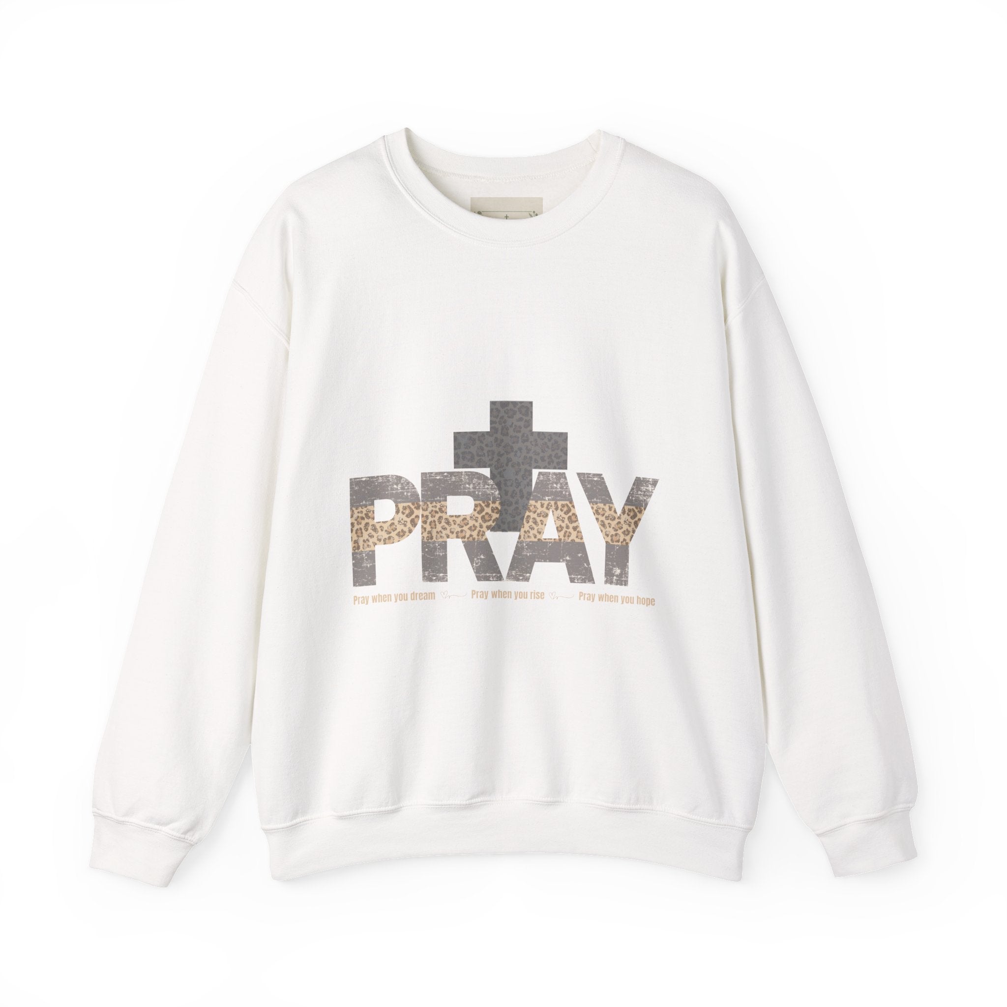 PRAY Leopard Cross Sweatshirt — Faith in Every Season