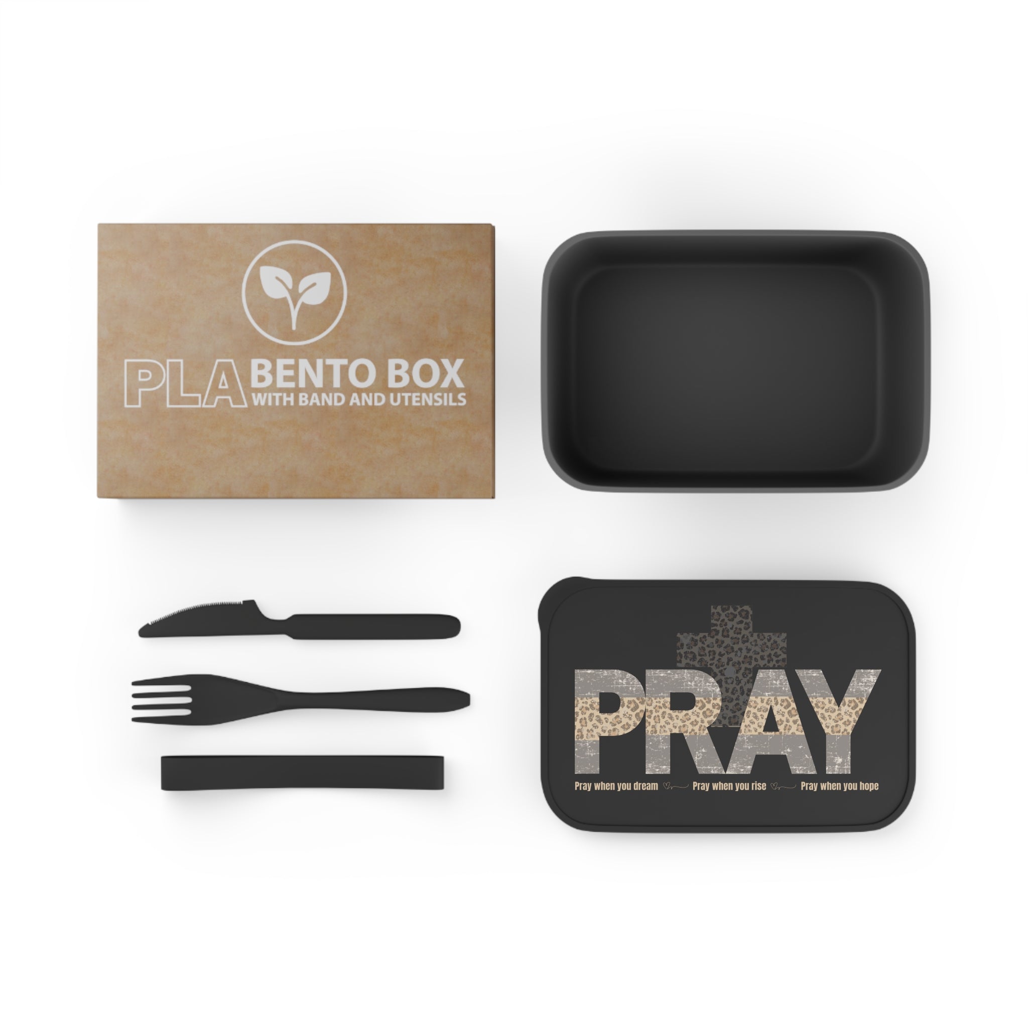 PRAY Leopard Cross Bento Box – Eco PLA Lunchbox with Utensils