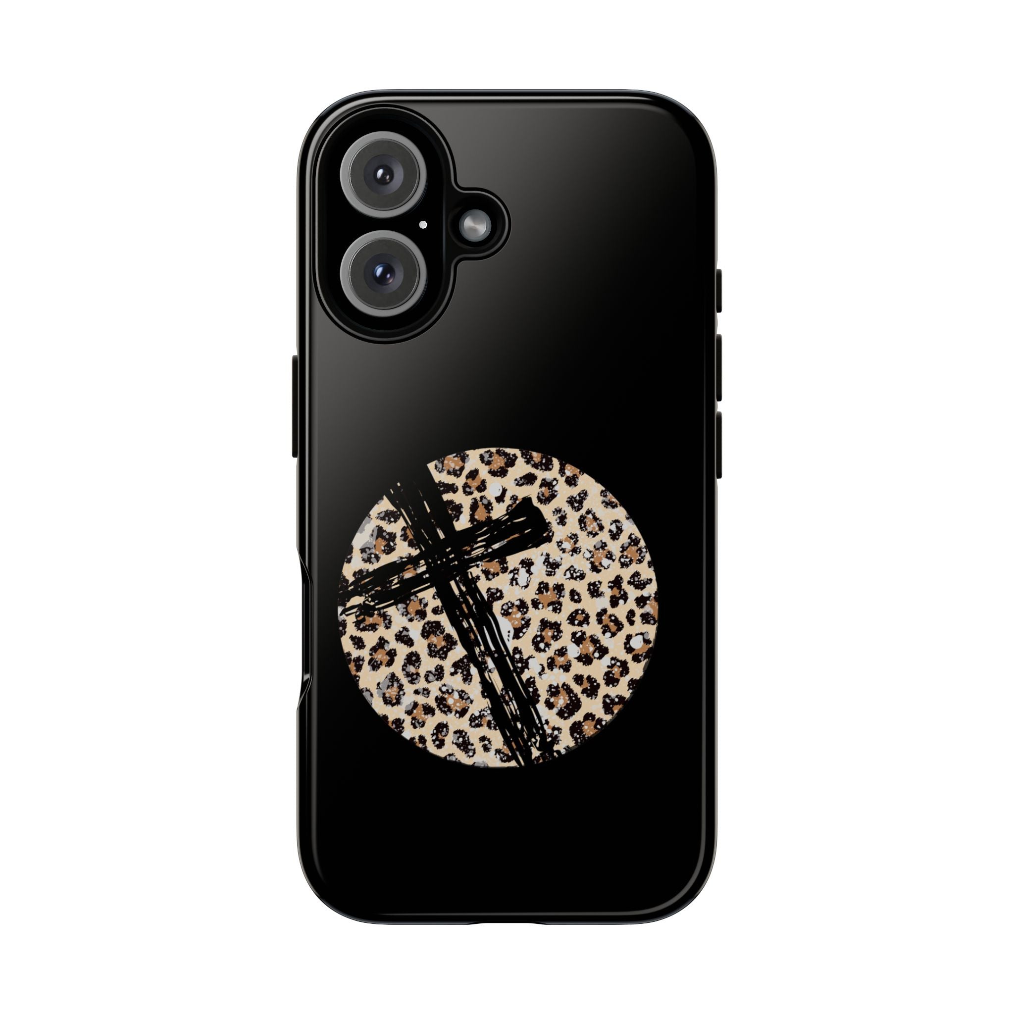 Leopard Cross Phone Case — Chic Animal Print Religious iPhone Cover