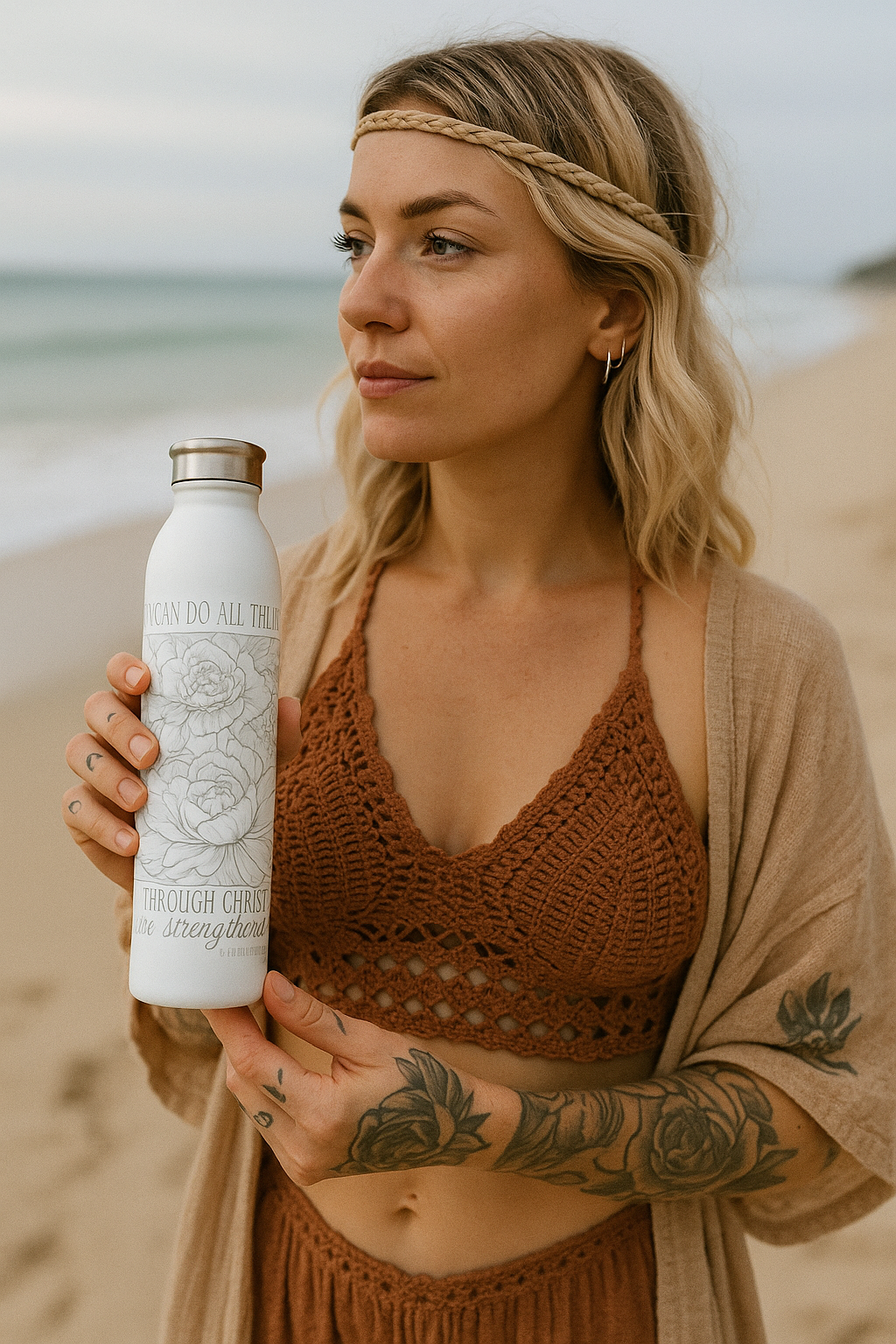 Philippians 4:13 Floral Stainless Steel Water Bottle — Rooted in Grace Collection