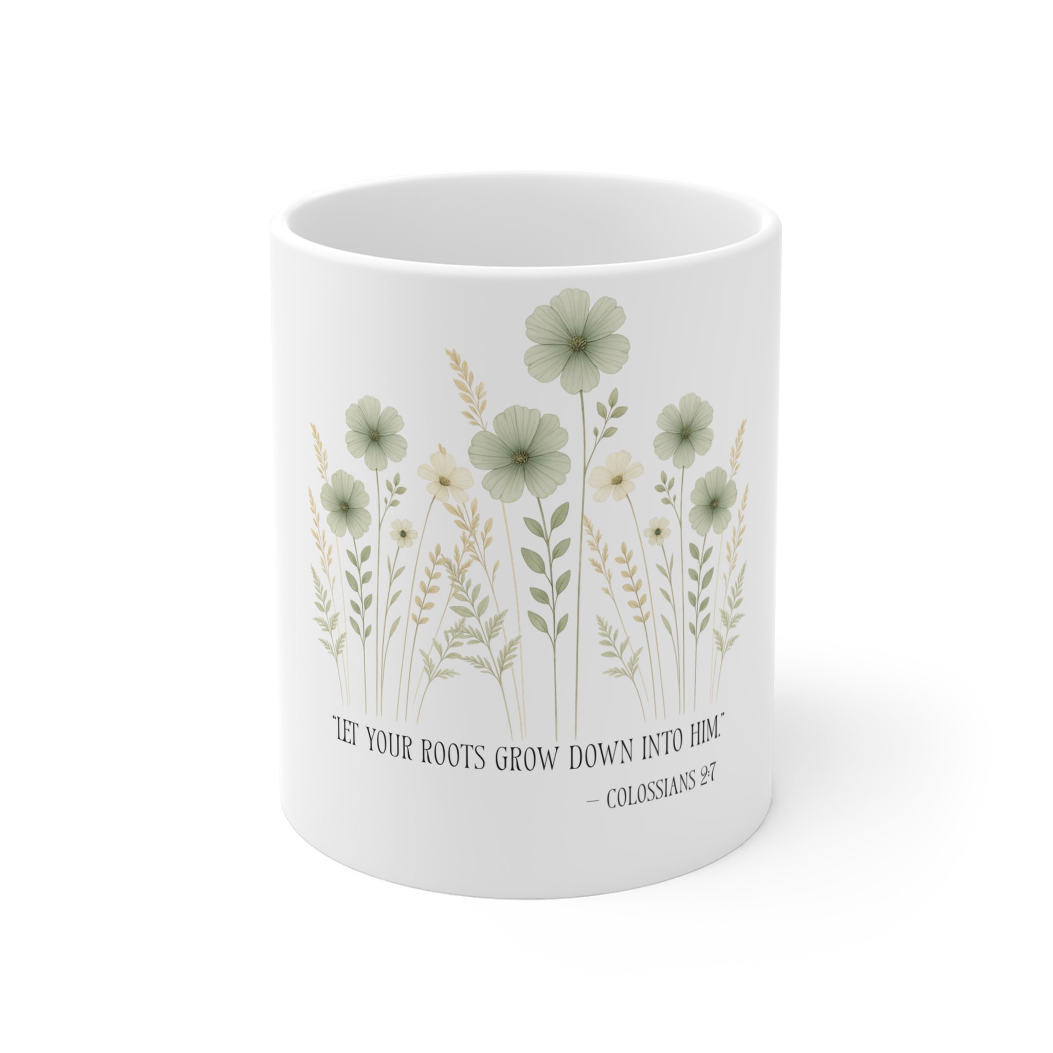 Floral Scripture Mug — 'Let Your Roots Grow' 11oz