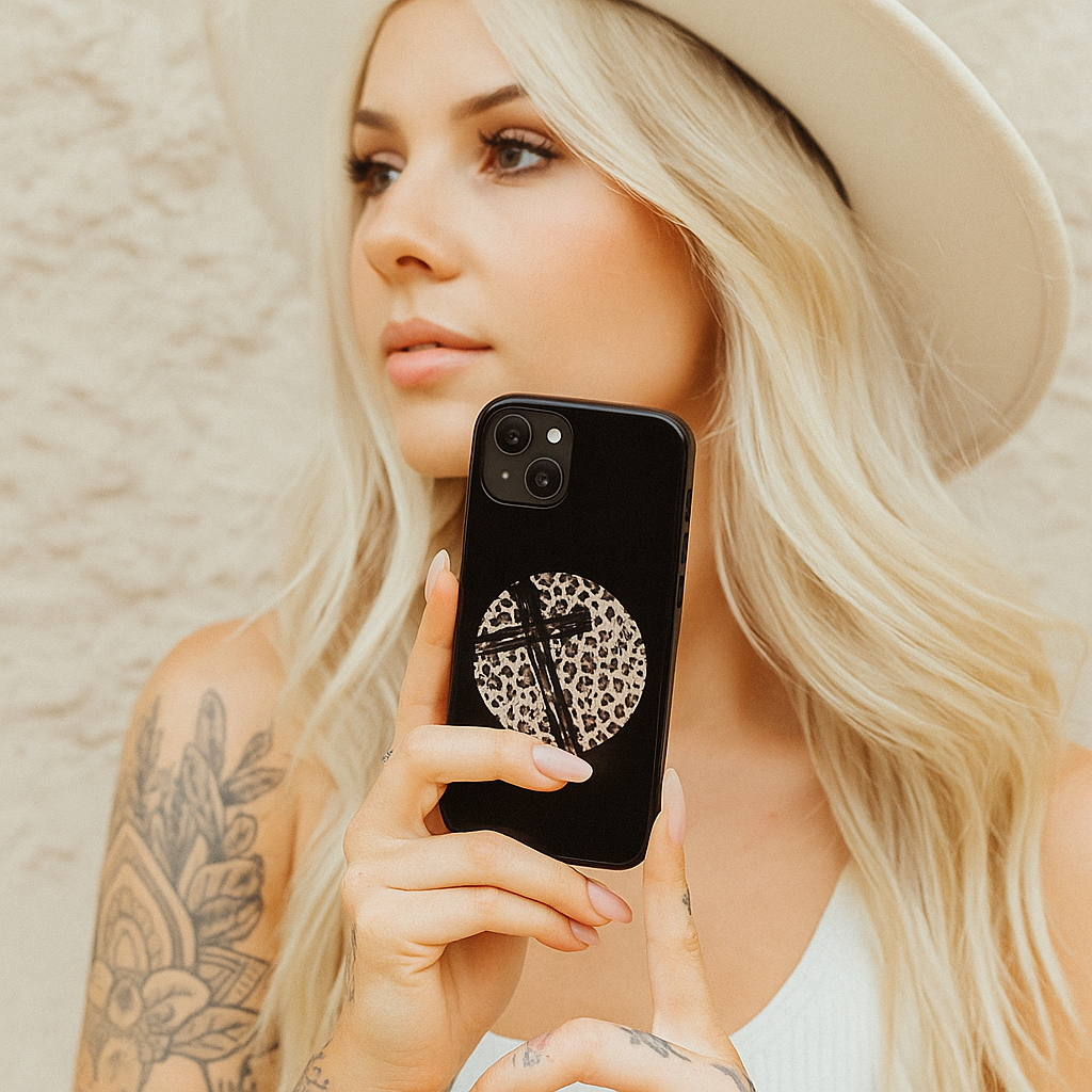 Leopard Cross Phone Case — Chic Animal Print Religious iPhone Cover