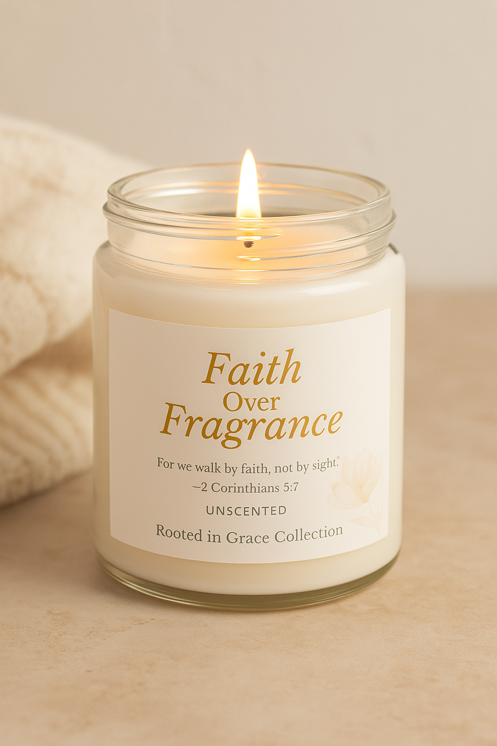 Faith Over Fragrance — Unscented Soy Candle | Rooted in Grace Collection