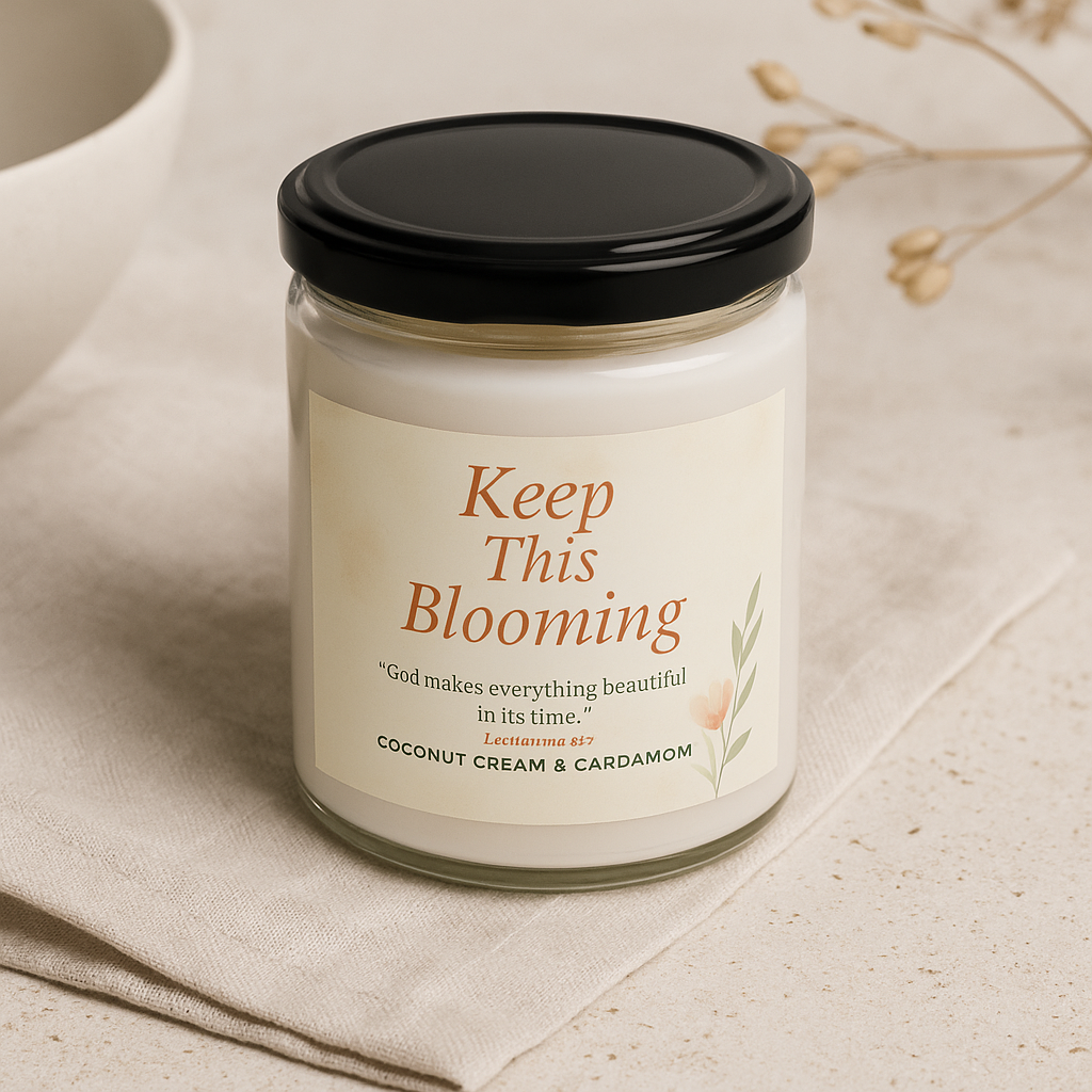 Keep This Blooming — Coconut Cream & Cardamom Scented Soy Candle | Rooted in Grace Collection