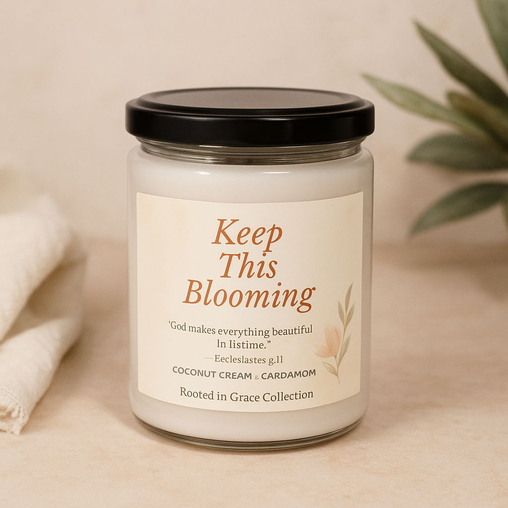 Keep This Blooming — Coconut Cream & Cardamom Scented Soy Candle | Rooted in Grace Collection
