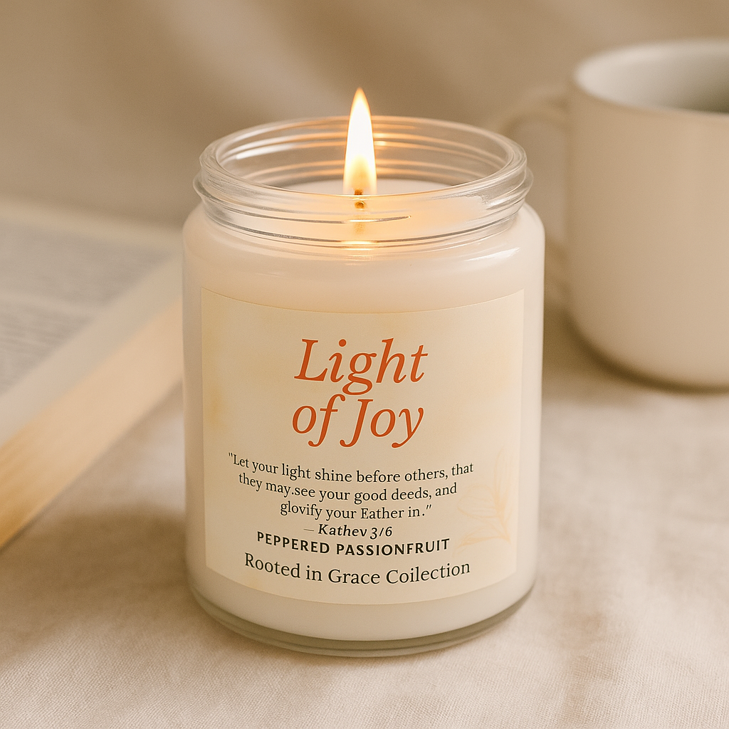 Light of Joy — Peppered Passionfruit Scented Soy Candle | Rooted in Grace Collection