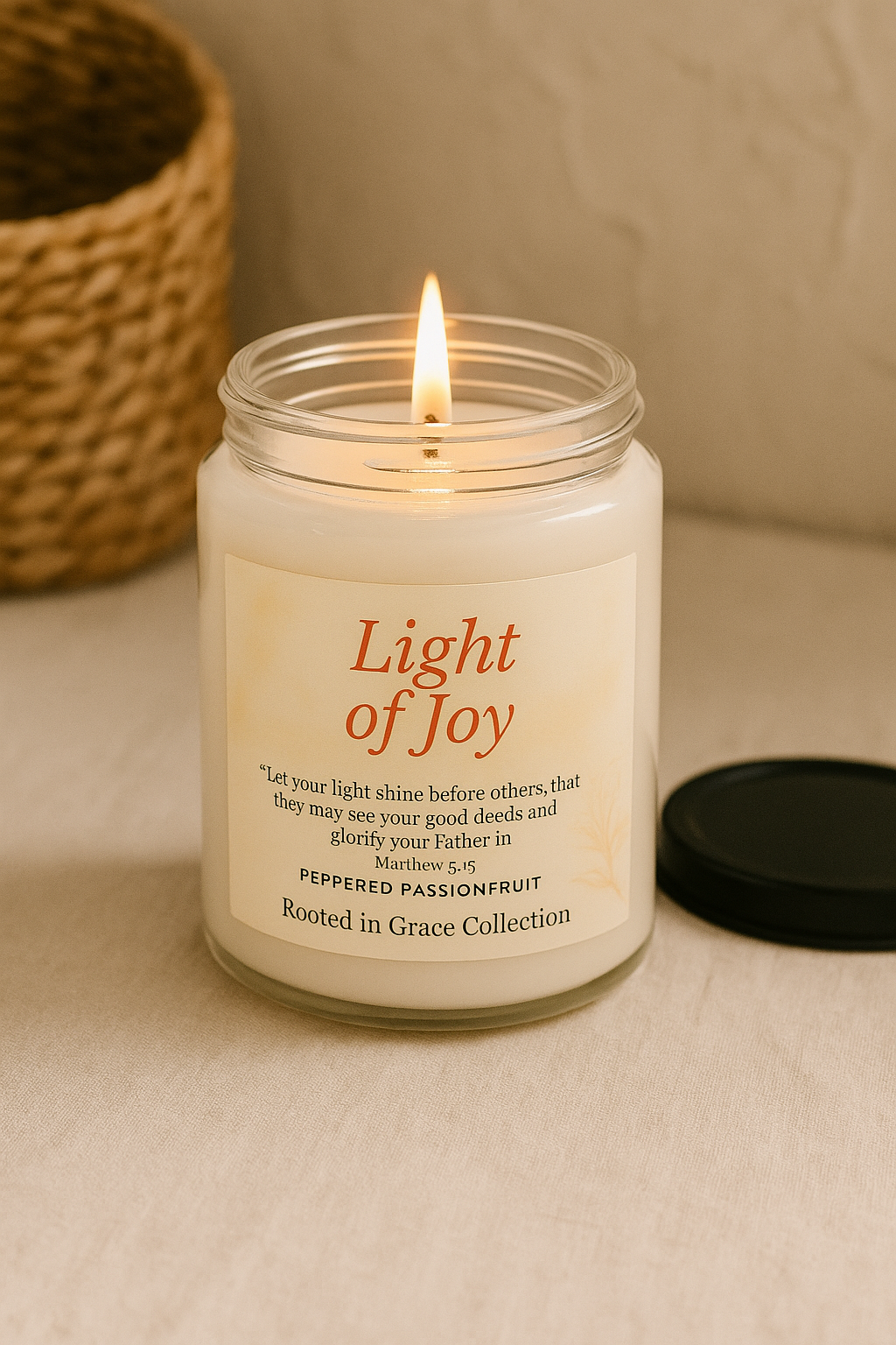 Light of Joy — Peppered Passionfruit Scented Soy Candle | Rooted in Grace Collection