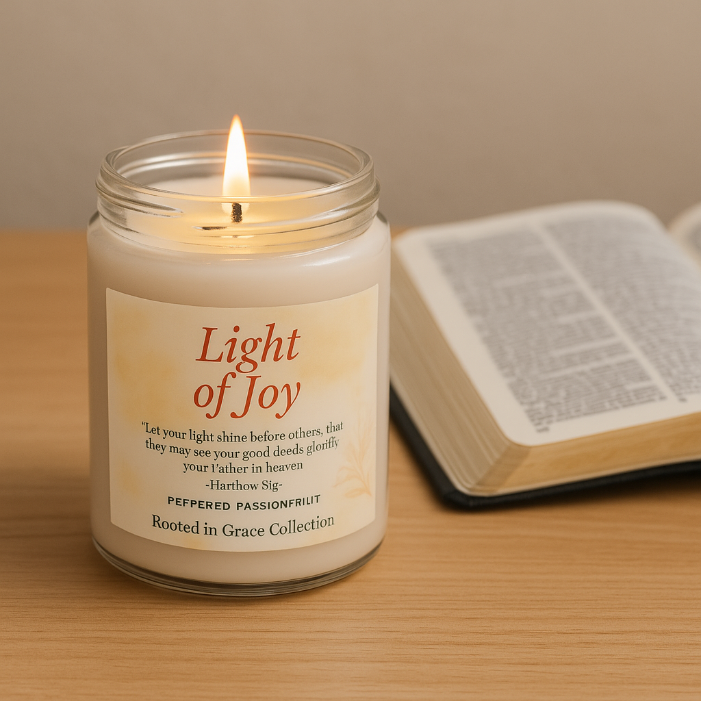 Light of Joy — Peppered Passionfruit Scented Soy Candle | Rooted in Grace Collection