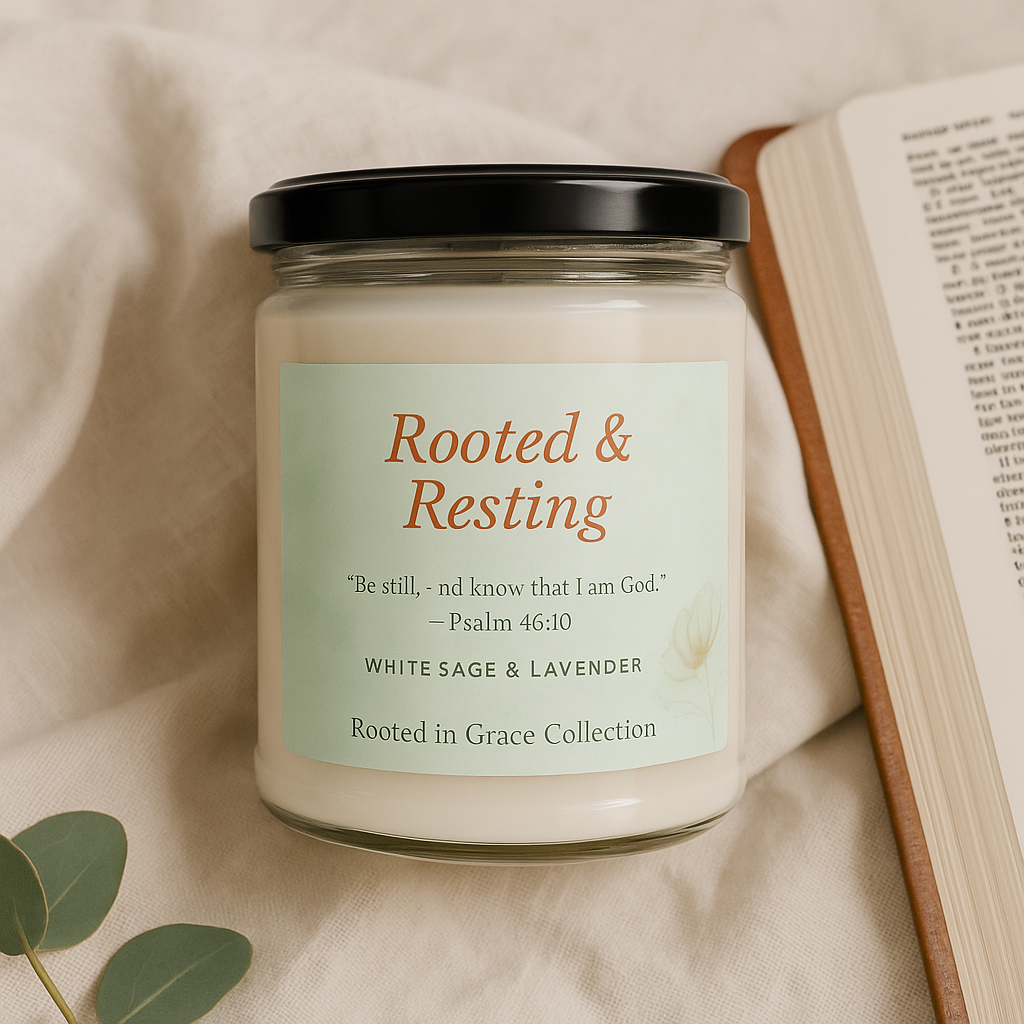 Rooted & Resting — White Sage & Lavender Scented Soy Candle | Rooted in Grace Collection