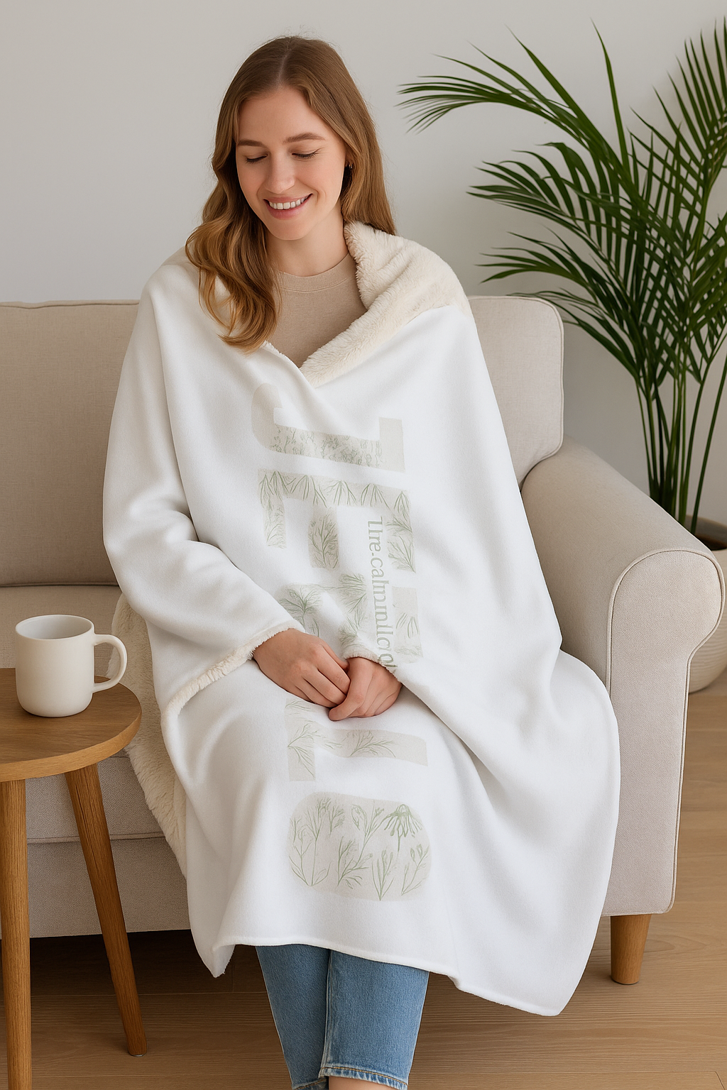 Sherpa Fleece Blanket — Cozy Neutral Floral 'Jesus' Typography Throw for Home & Gifts