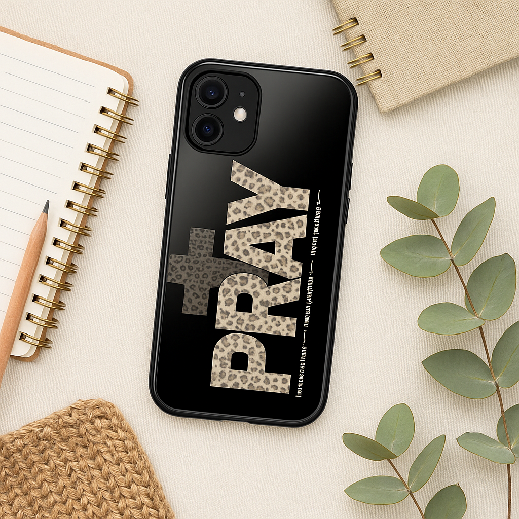 PRAY Leopard Cross Phone Case — Faith in Every Moment
